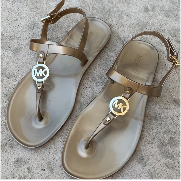 MICHAEL Michael Kors Shoes - Michael Kors Gold Jelly Ankle MK Signature Sandals Women's Size 10